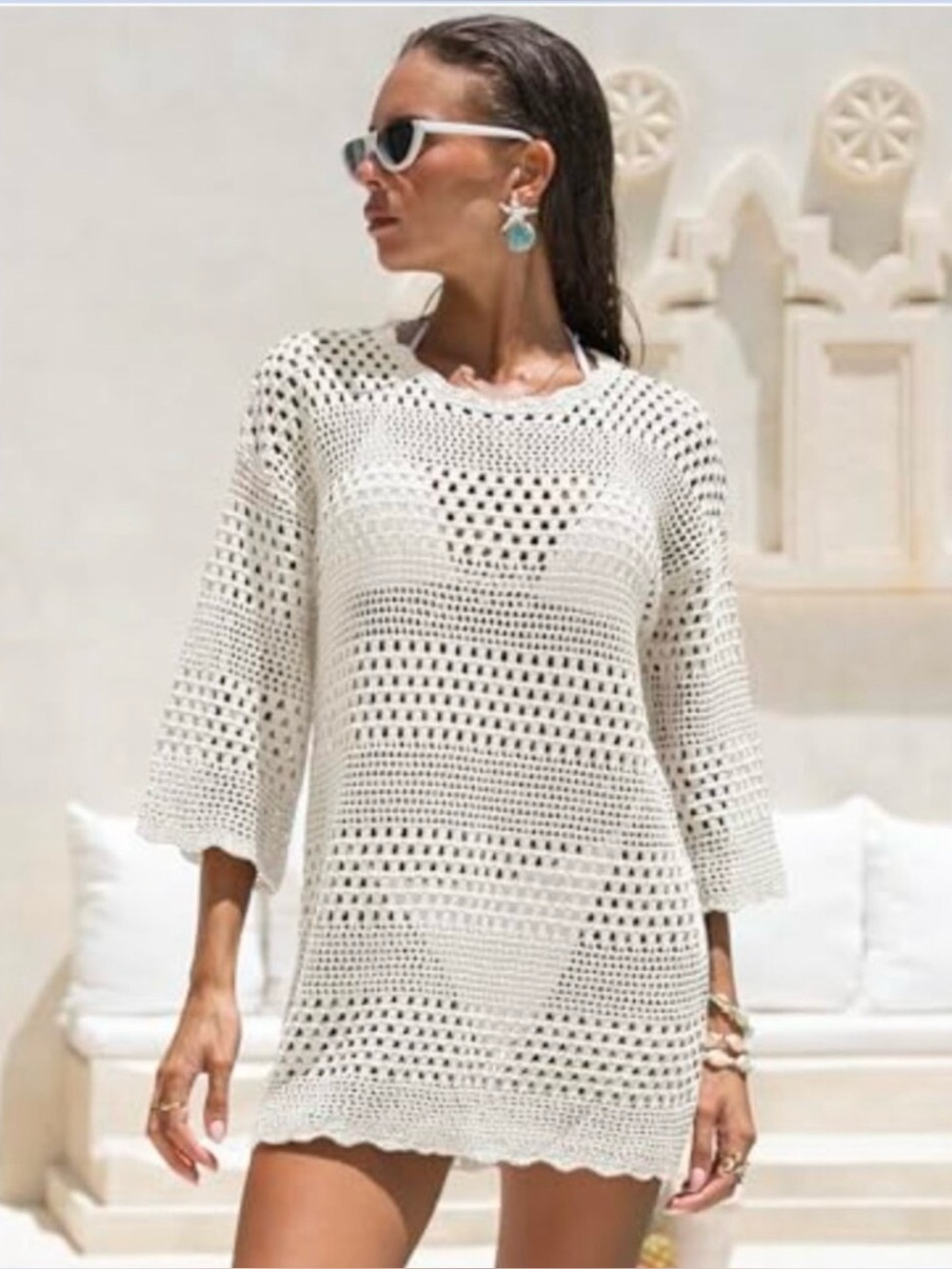 Free People White Crochet Swim Coverup Tunic